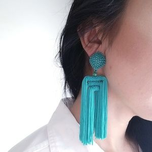 Oversized Turquoise Beaded Fringe Earrings